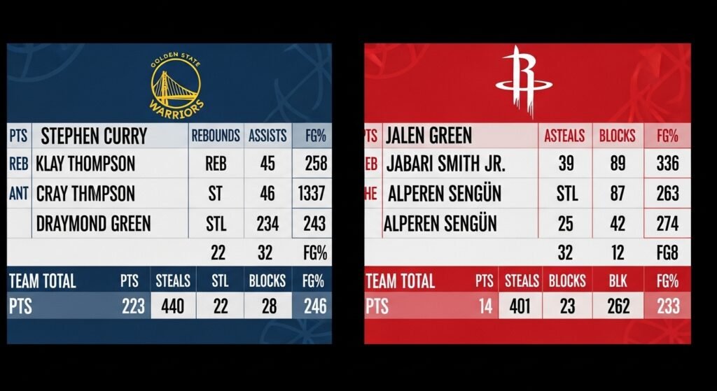 golden state warriors vs houston rockets match player stats