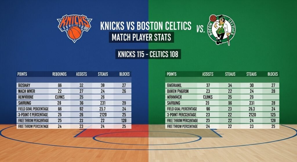 knicks vs boston celtics match player stats